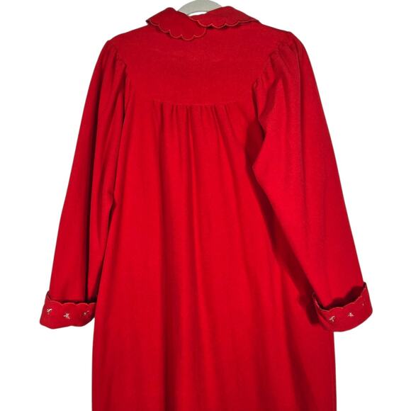 Vintage 70s Red Embroidered Collar Robe Lounge Dress Nightgown Shadowline USA M - Picture 10 of 13